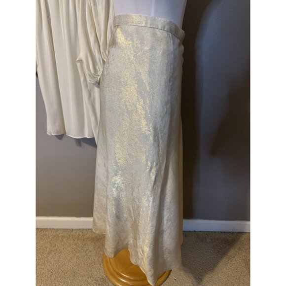 Alex Marie A Line Skirt 14 Gold Cream Stretch Washable Midi Flowy Shimmer - Picture 9 of 16